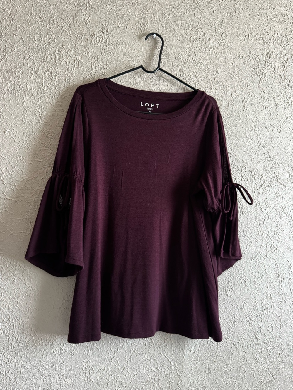 LOFT Plum Tie-Detail Bell Sleeve Top